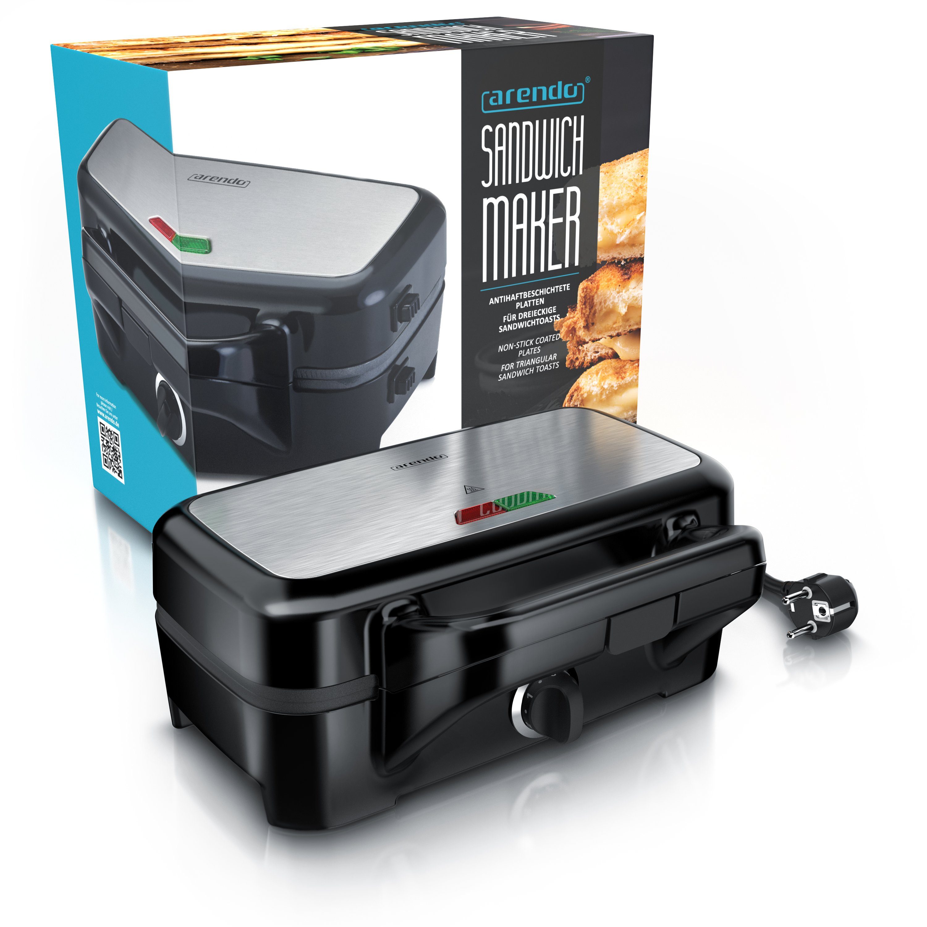 Arendo Sandwichmaker, 1200 W, abnehmbare Platten, Sandwich Maker, Sandwichtoaster für große Toasts