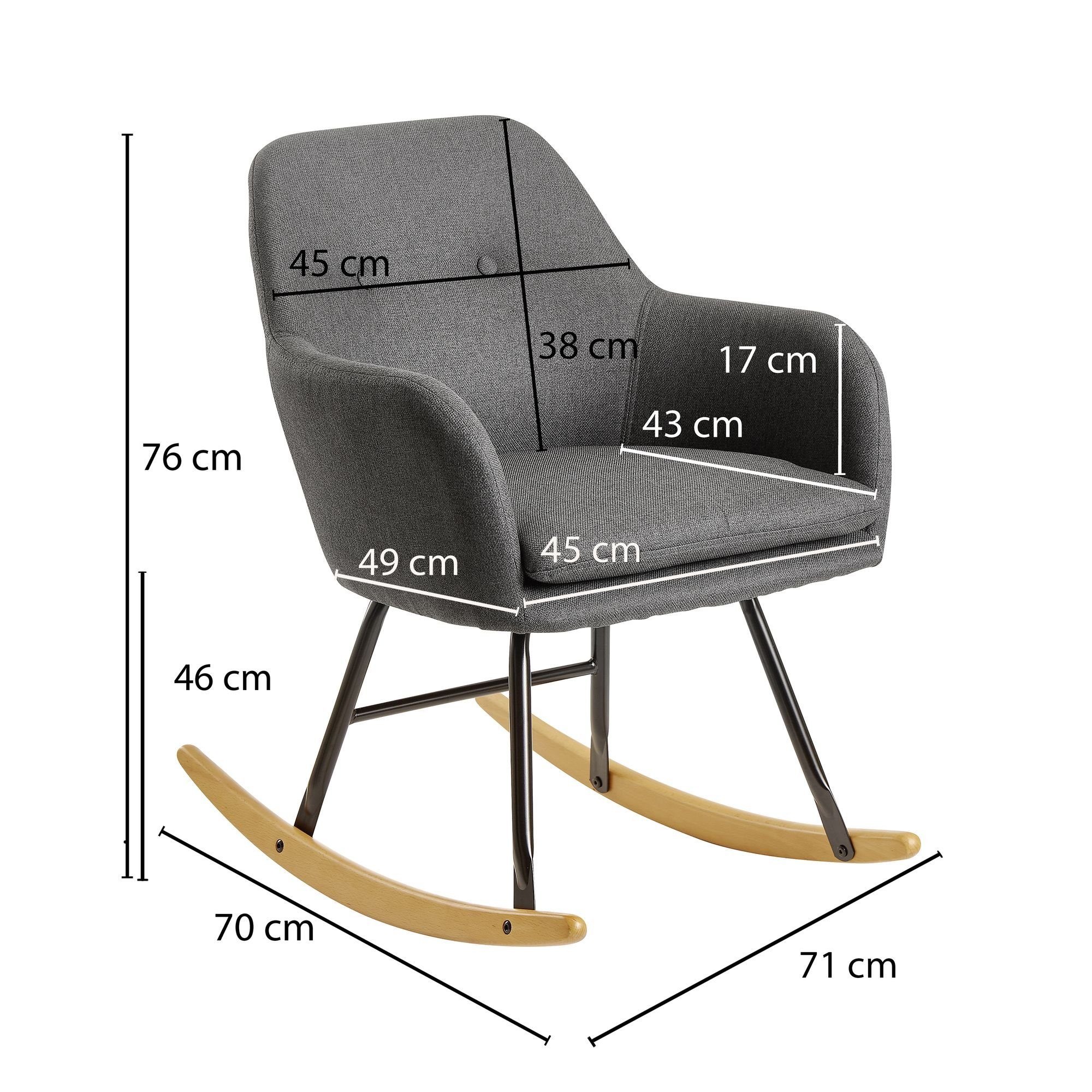 FINEBUY Schaukelstuhl FB23412 (Dunkelgrau 71x76x70cm Relaxsessel Malmo-Stoff Holz), Schaukelsessel Skandinavisch, Schwingsessel Modern