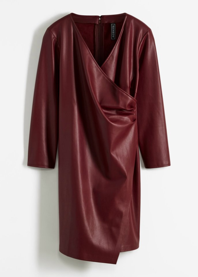 Lederimitat-Kleid in Wickeloptik
