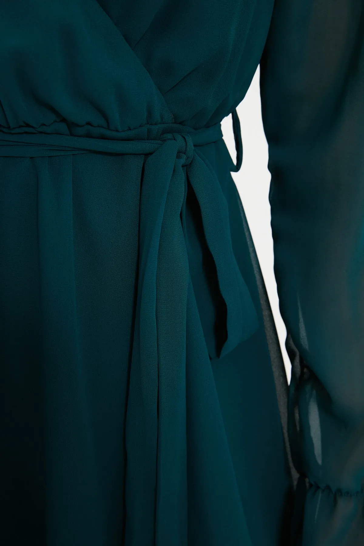 Trendyol Collection  Smaragdgrünes, zweireihiges Webkleid mit Gürtel TWOAW20EL0789