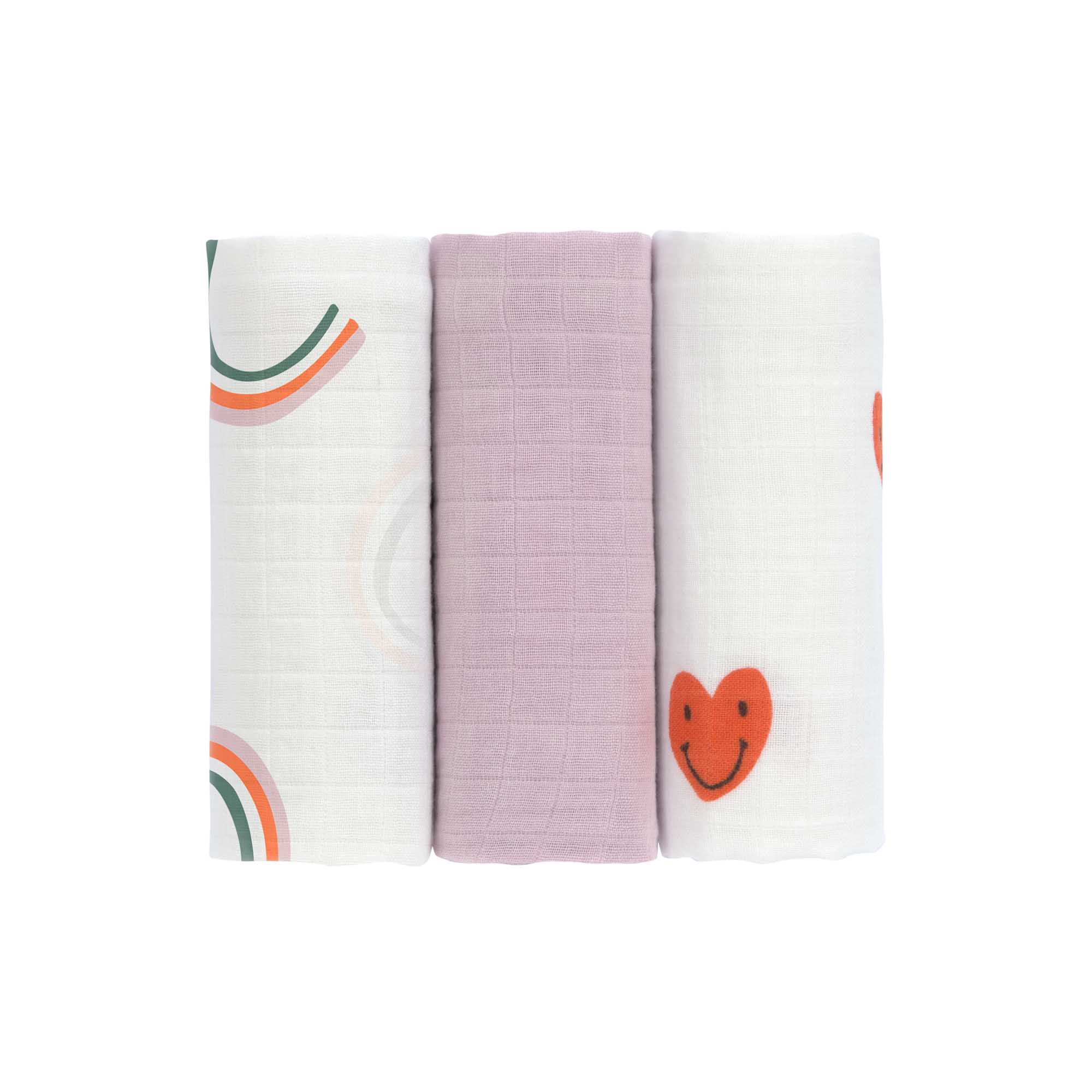 Mulltücher 3er Set (60 x 60 cm) -  Bio Baumwolle, Happy Rascals, Herz