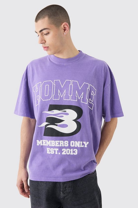 Oversize T-Shirt mit Homme Moto Print