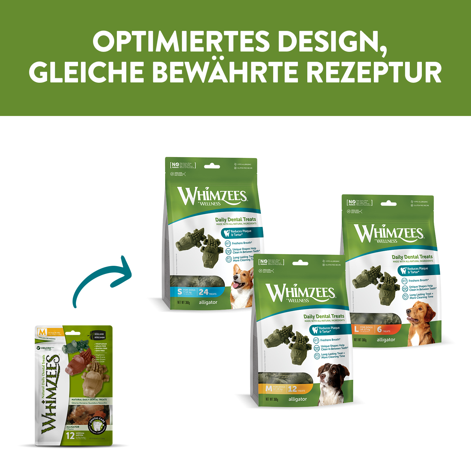 WHIMZEES Snacks WHIMZEES Zahnpflegesnacks Alligator 360 g (24 Stück)