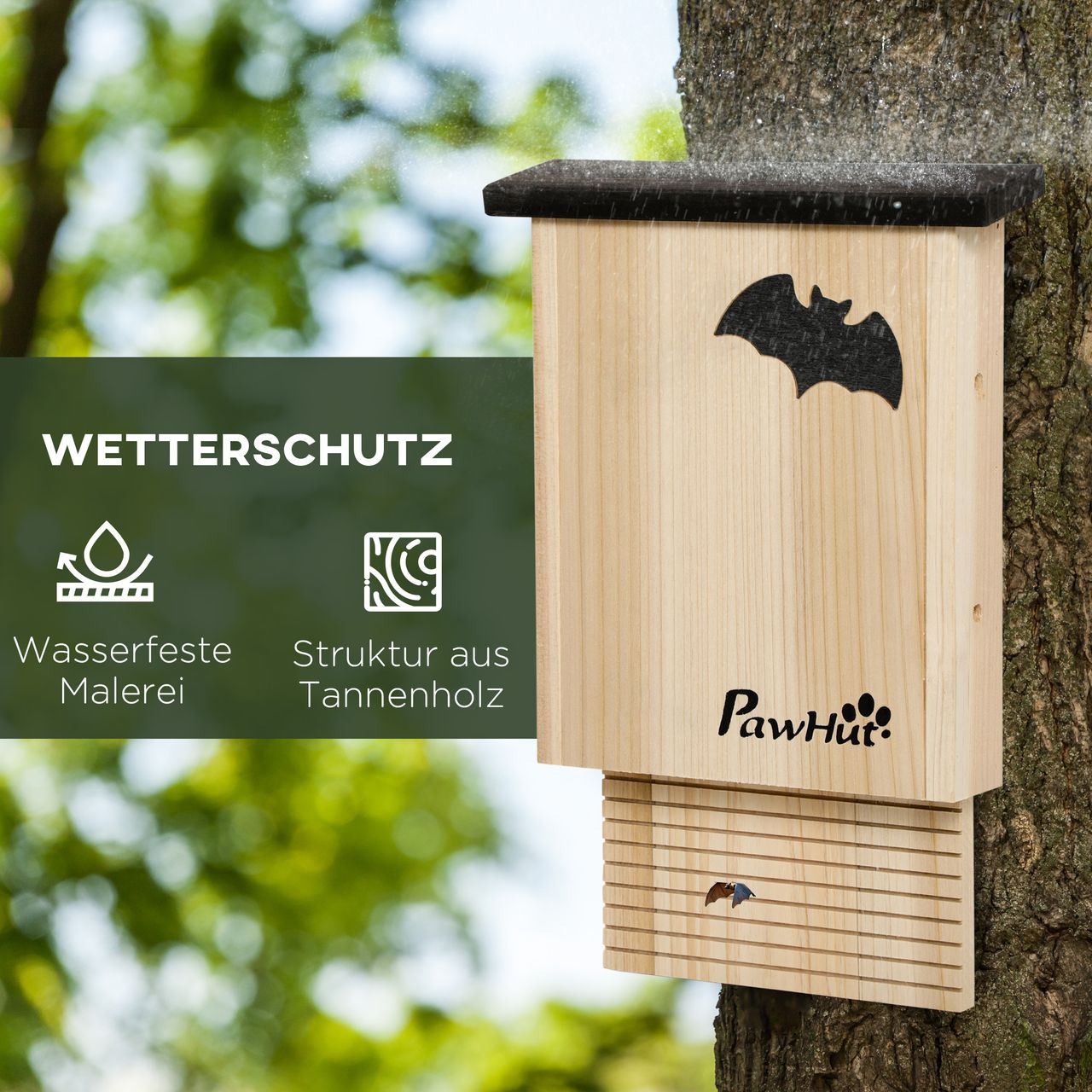 PawHut Fledermauskasten 3er-Set, Fledermaushaus Nistkasten für Fledermäuse, Holz