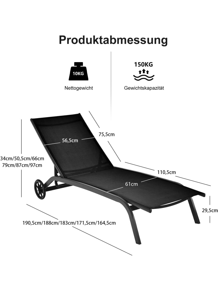 COSTWAY Sonnenliege mit Rollen in Schwarz günstig kaufen onesize
