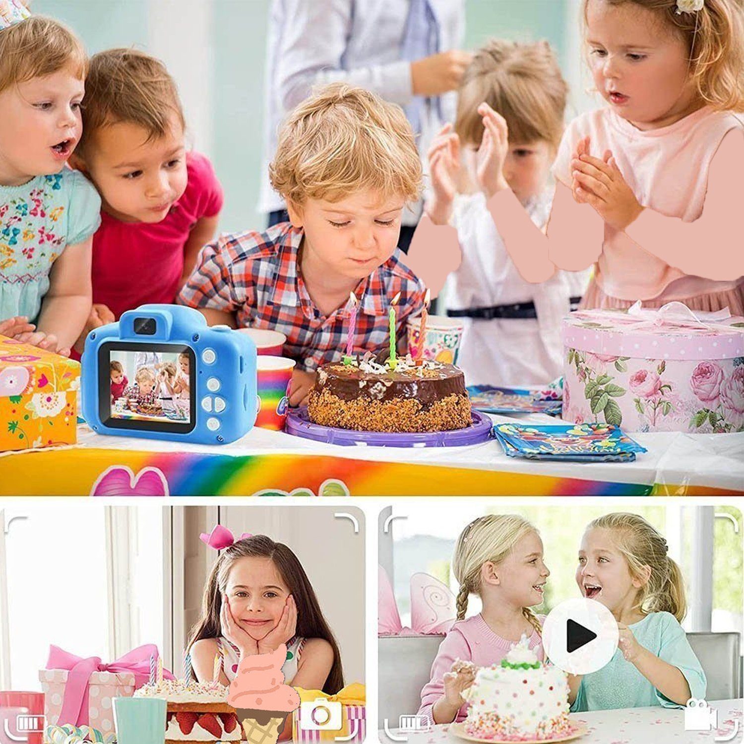 Tadow Kinder Kamera,mit 2.0-Zoll,Cartoon-Aufkleber,1080P HD 32GB,USB Sofortbildkamera