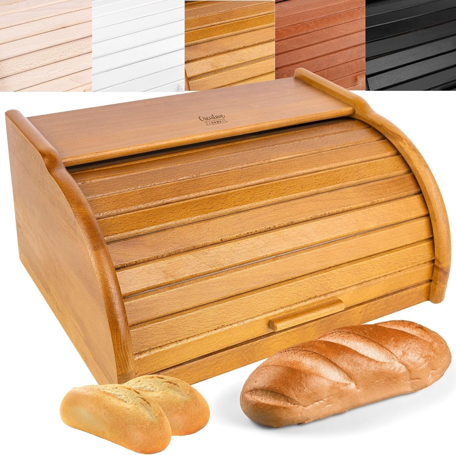 Creative Home Brotkasten Holz 38 x 28,5 x 17,5 cm Brotkiste mit Rolldeckel Brotbox