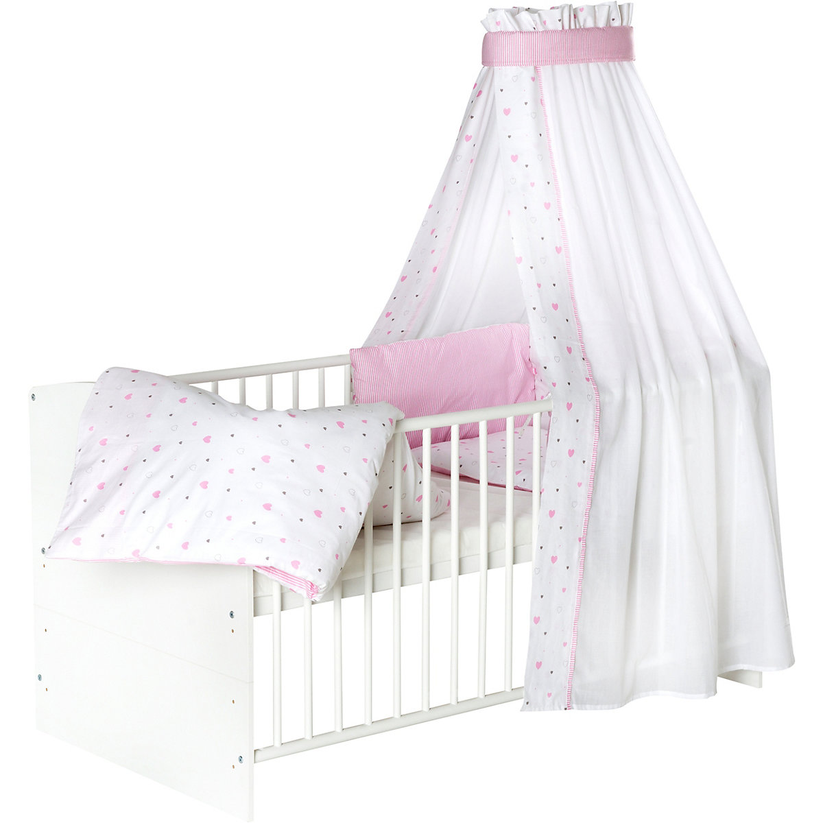 Bettset Herzchen, rosa, 3-teilig