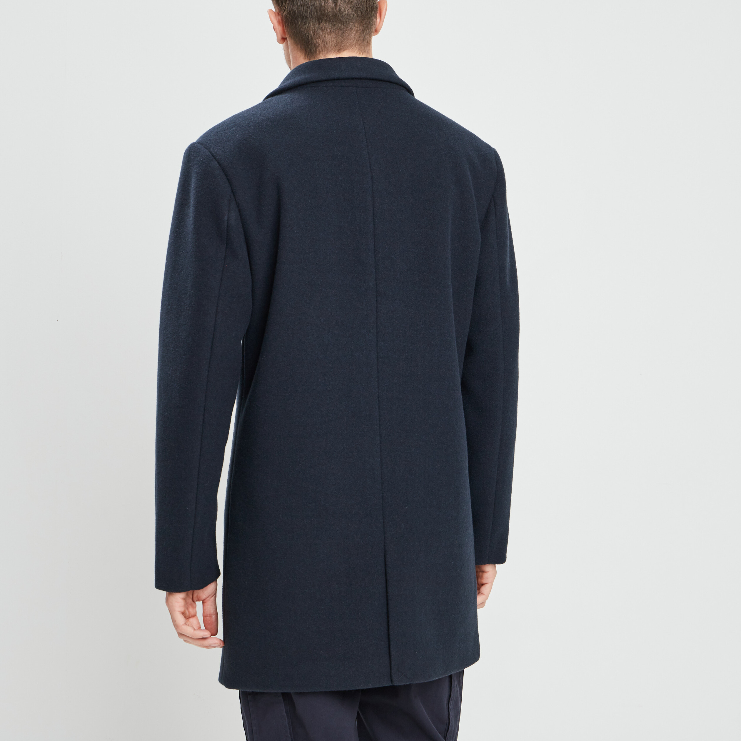 Manteau long droit bleu marine homme | La Halle