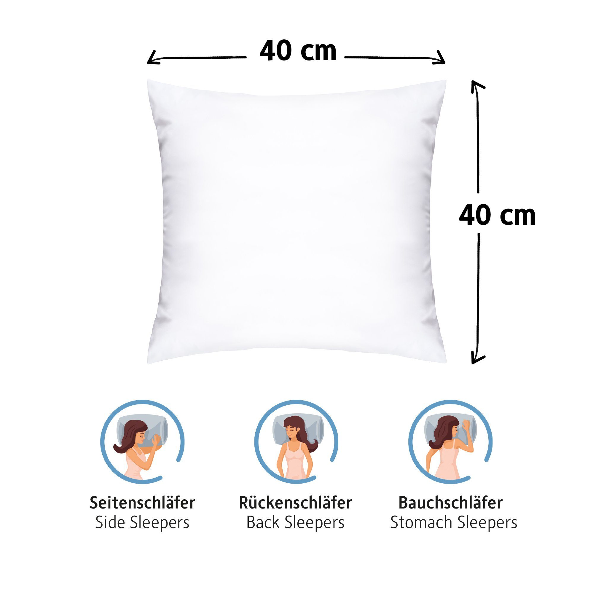 Microfaserkissen Kopfkissen, Kissenfüllung mit Bezug, Komfortec, Füllung: Mikrofaserkügelchen, Bezug: Mikrofaser, Spar-Set, 2-tlg., 40x40 cm, Kissen für Bett und Sofa, Dekokissen