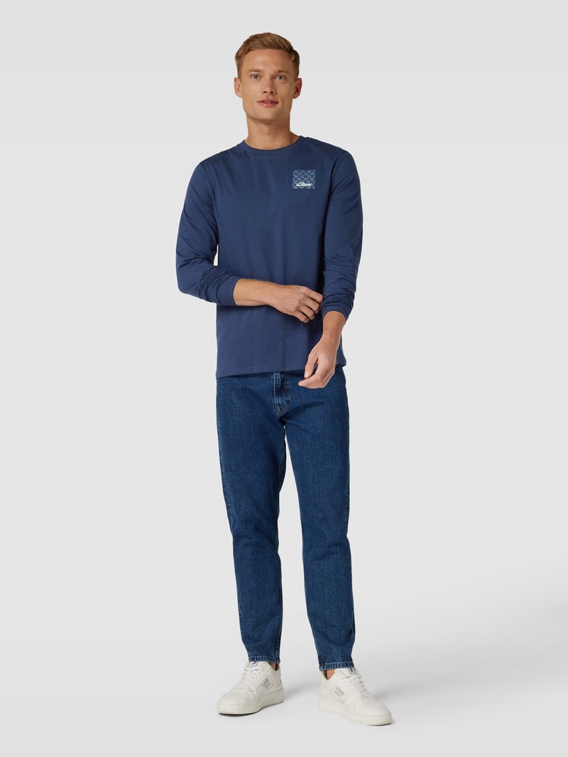Longsleeve mit Label-Print Modell 'Mix & Match' in dunkelblau