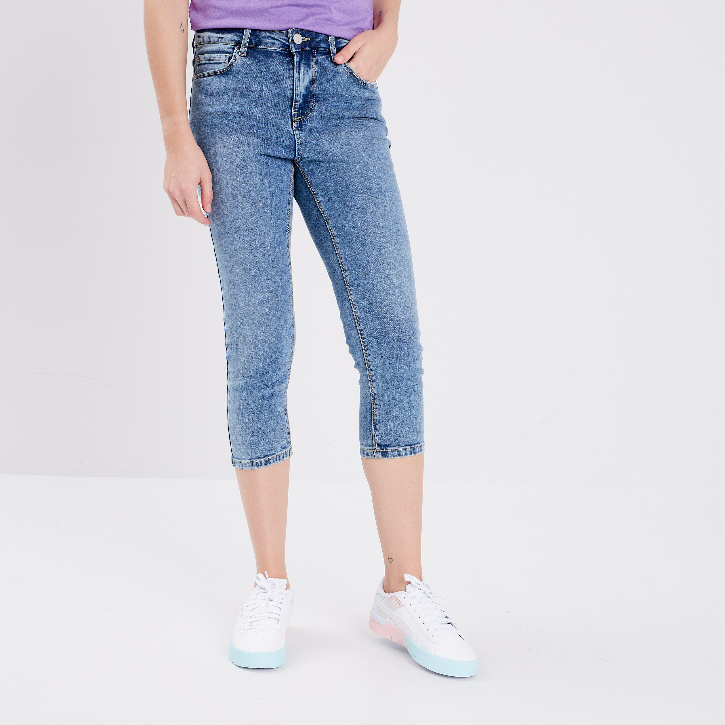 Pantacourt slim bleu foncé femme | La Halle
