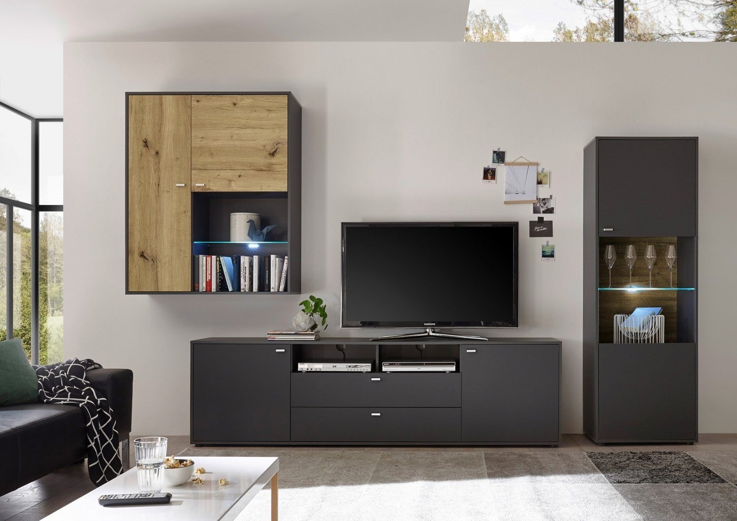 Wohnwand Wohnwand, CIRA, Grau, B 340 cm, T 42 cm