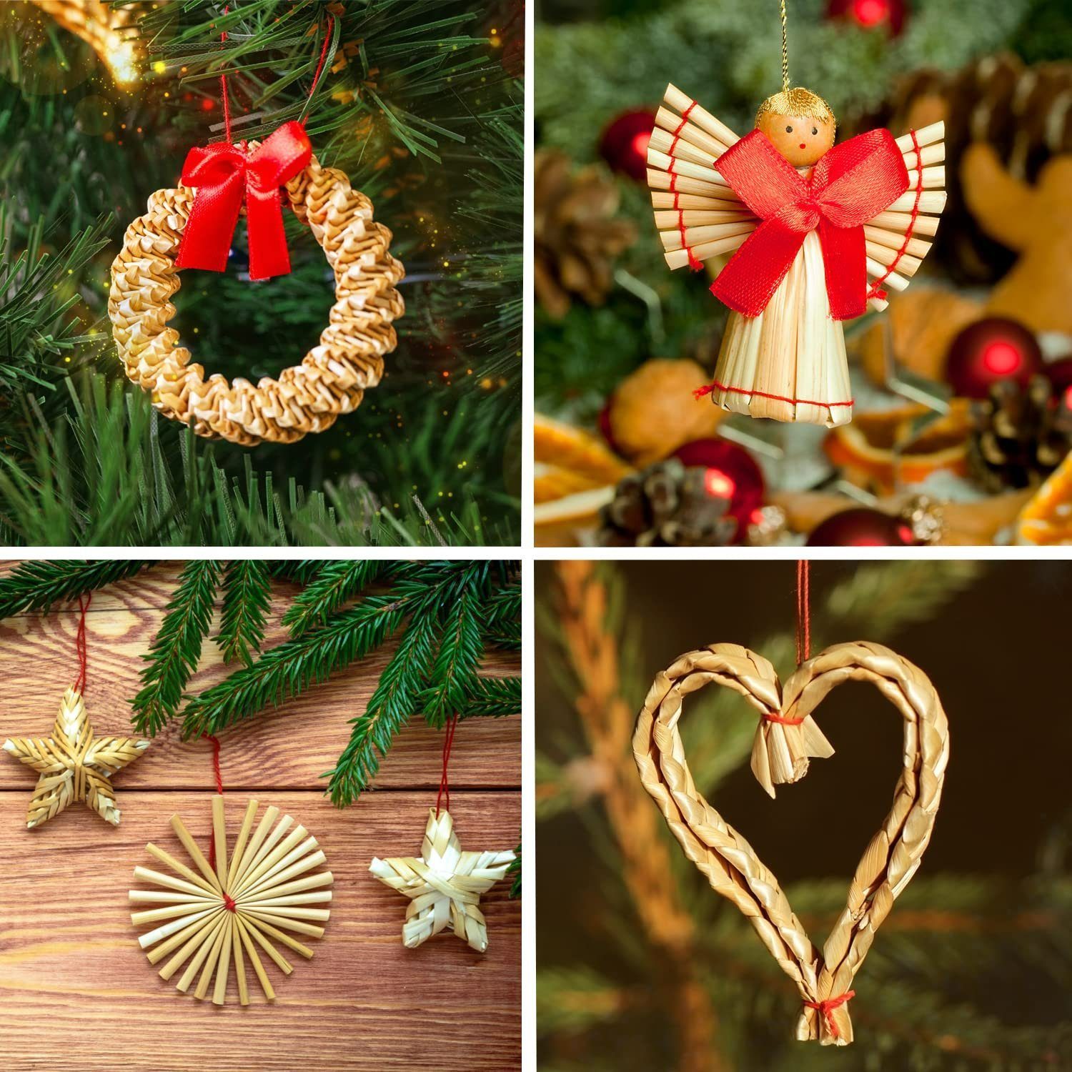 TAN.TOMI Christbaumschmuck Christbaumanhänger Strohsterne Bastel-Set Natur Weizenstroh Christbaumschmuck Geschenk Fenster Deko handgefertigte Strohschmuck 54-tlg, Natürlicher Umweltschutz,handgefertigt