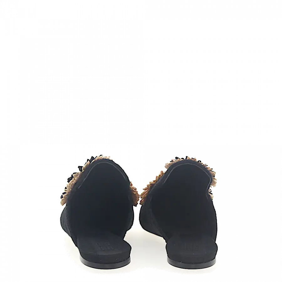 SANAYI 313 - Slipper 112884 Blumen-Deko Stickerei schwarz - schwarz