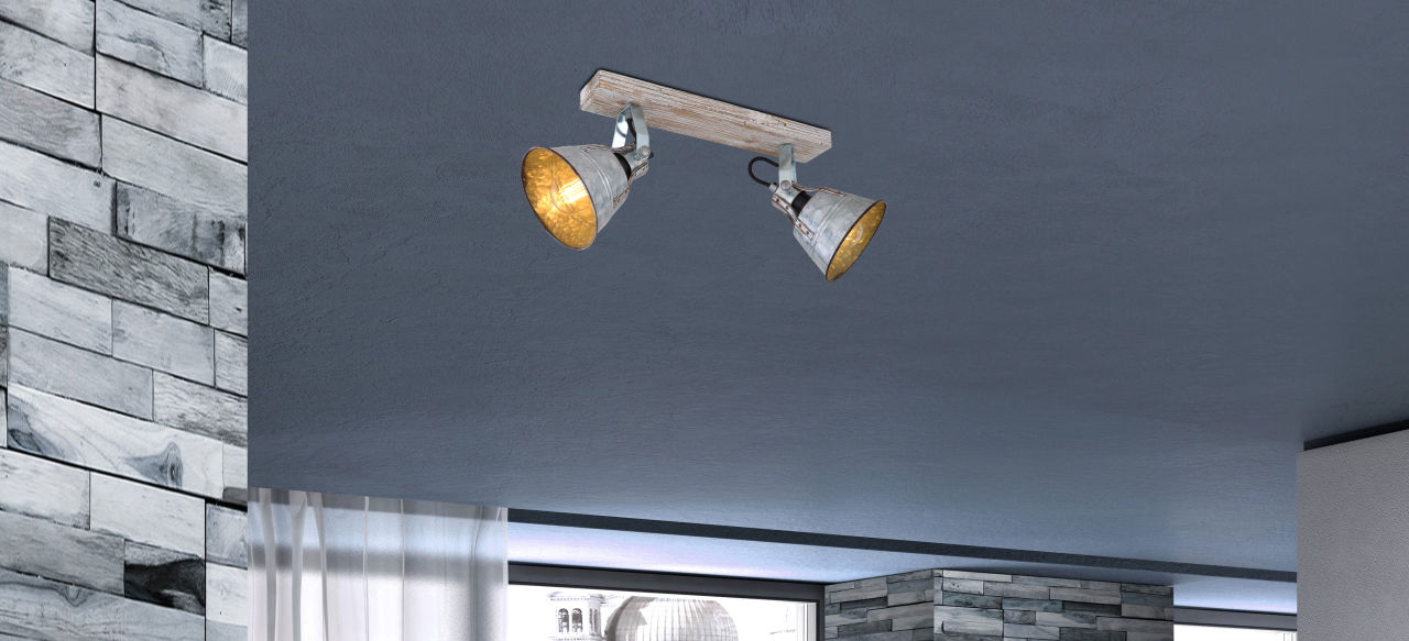 Globo Lighting - GÜNTHER I - Strahler Holz weiß, 2x E27