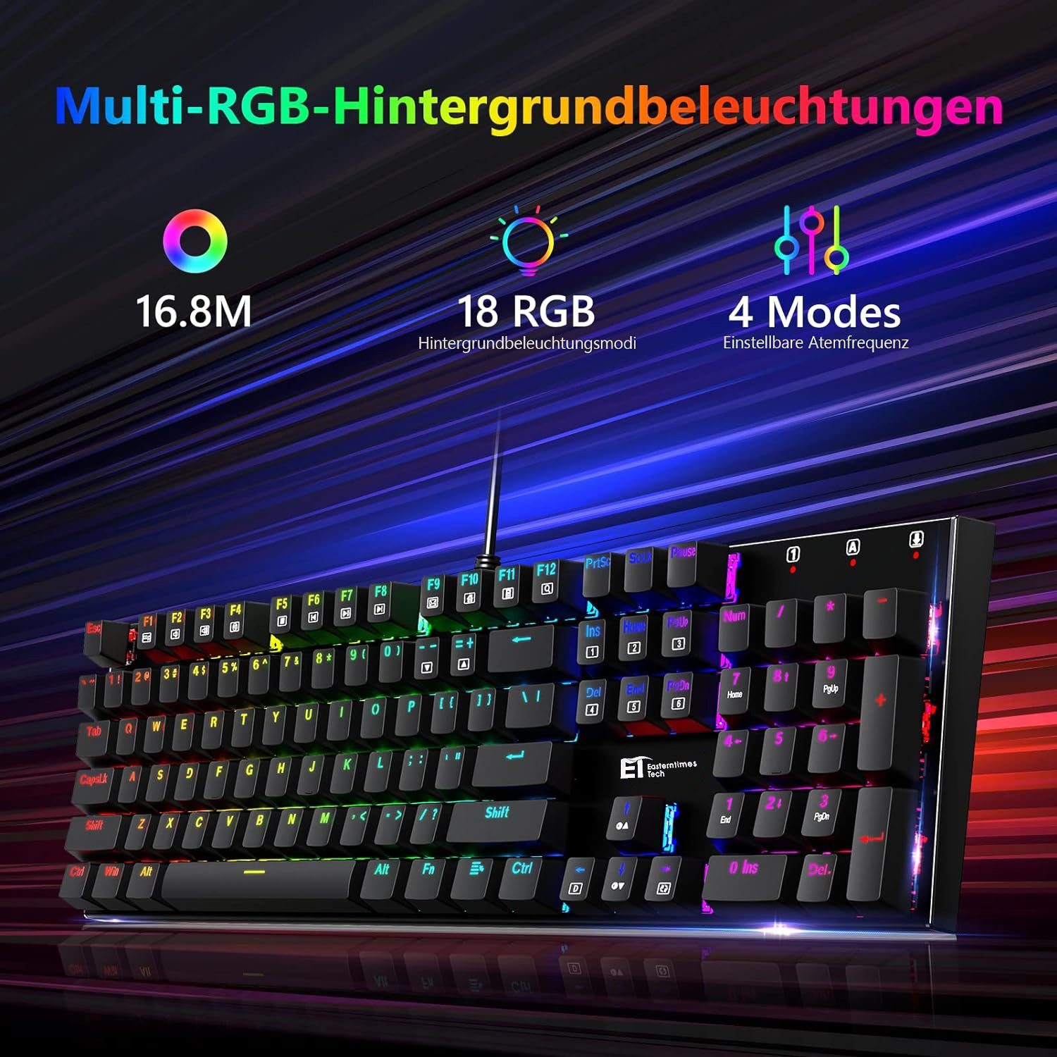 Redragon ET Mechanical Mechanische Gaming-Tastatur mit RGB Beleuchtung Tastatur (QWERTZ Layout, 105 Tasten, Programmierbar, Kabelgebunden, RGB Beleuchtung)
