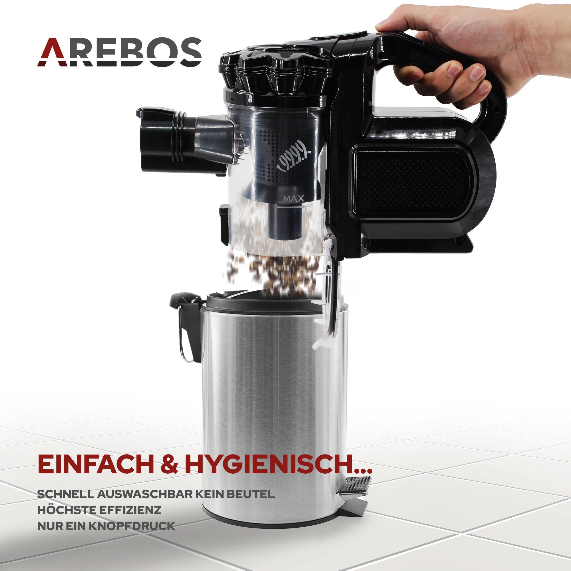 Arebos Akku-Handstaubsauger Lithium-Ionen-Akku Staubsauger, 2-in-1 Hand- und Bodenstaubsauger, 200,00 W, beutellos