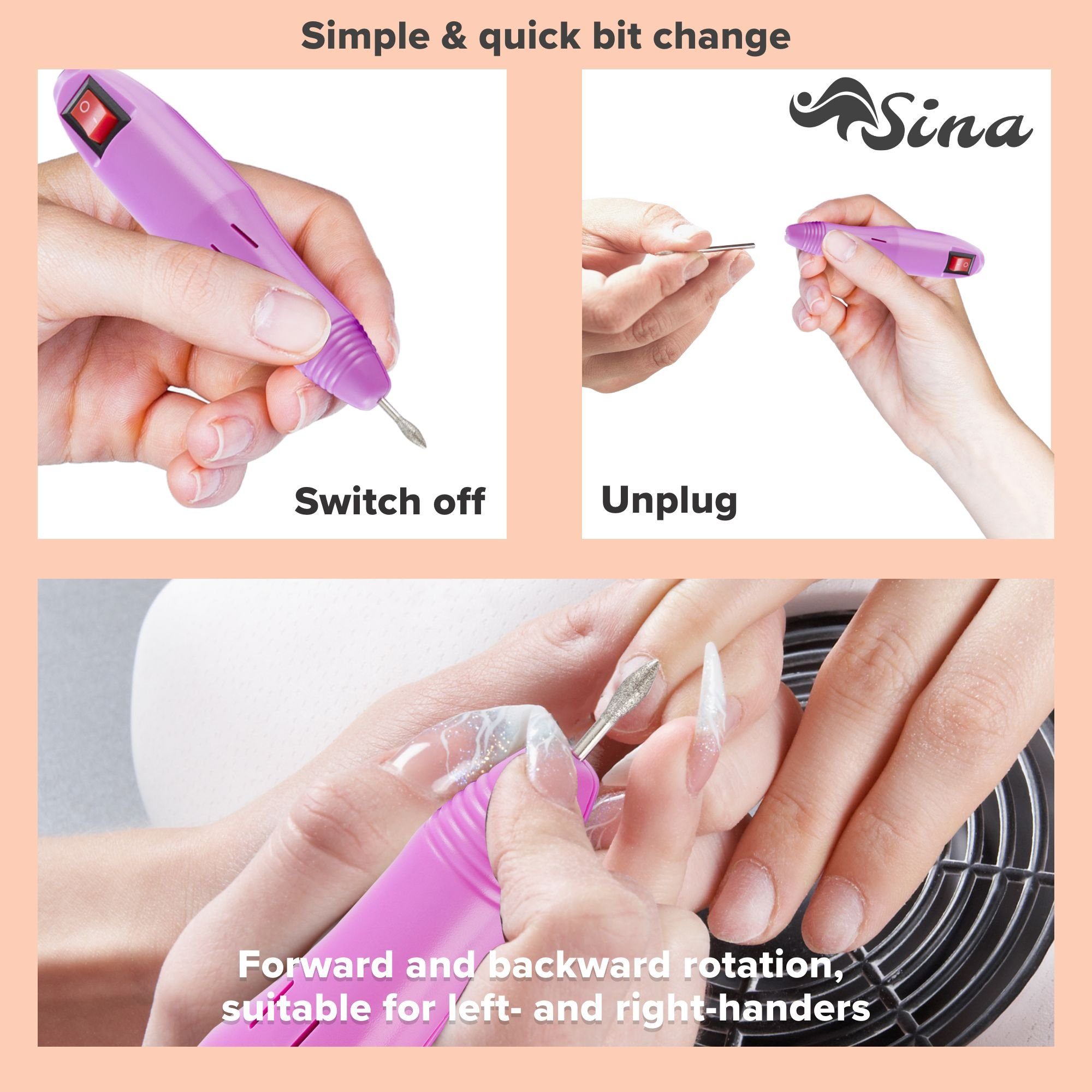 Arebos Beauty-Multigerät Elektrische Nagelfeile, Nagelfräser Pink, Beauty-Multigerät