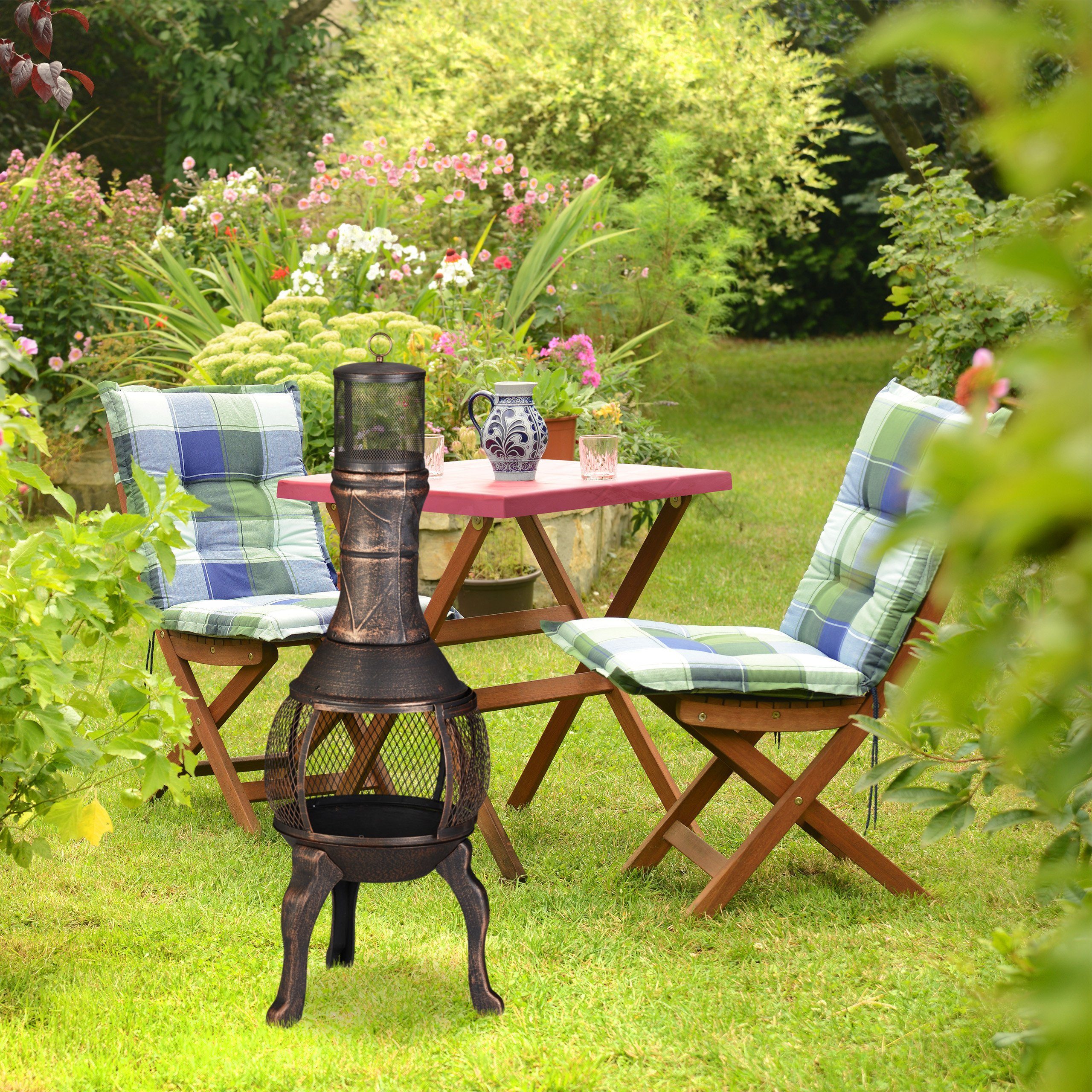 relaxdays Feuerkorb Terrassenofen Gusseisen Bronze