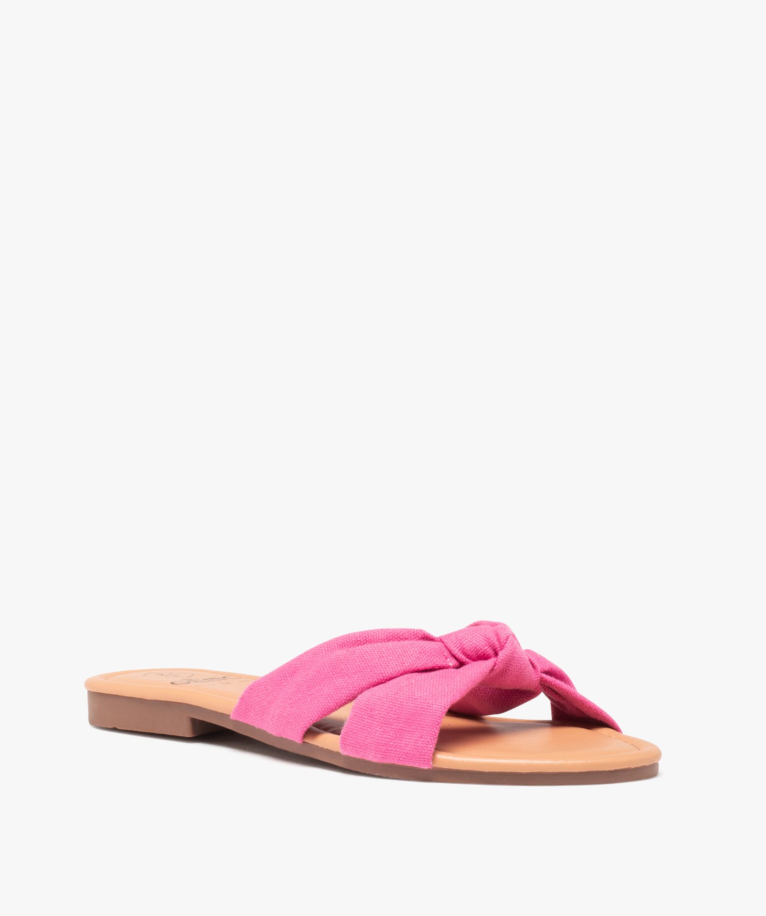 Mules femme à talon plat et dessus en toile drapée rose | GEMO