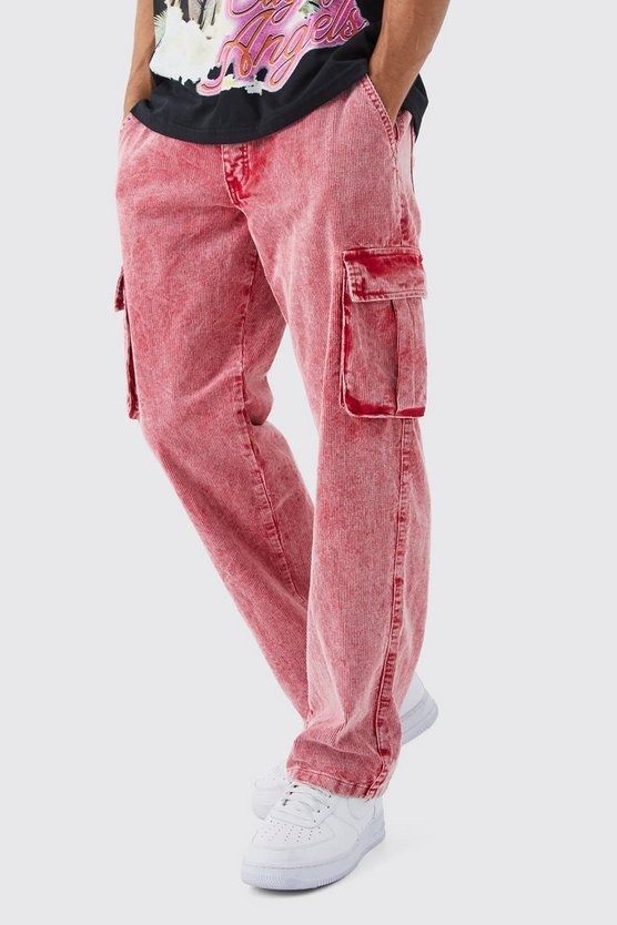 Lockere Cord-Cargohose mit Acid-Waschung