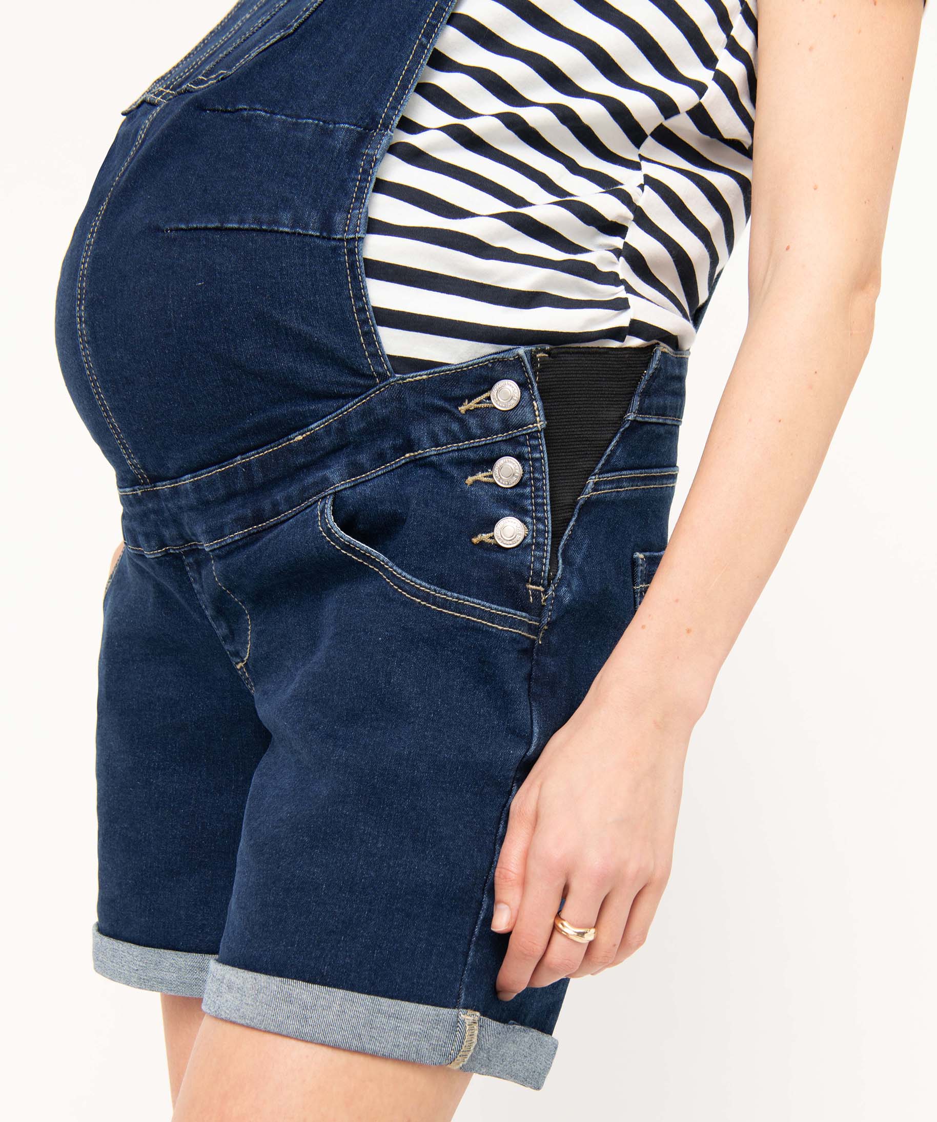 Salopette de maternité en toile denim coupe courte denim | GEMO