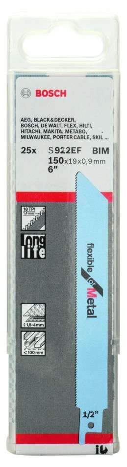 Bosch Blue Accessories 2608657551 S922EF Fűrészlap, rugalmas fémhez, 150 mm, 25 darab