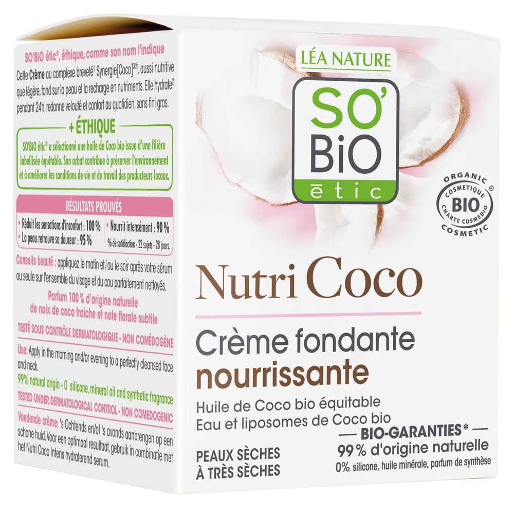 LÉA NATURE SO BiO étic Crème fondante nourrissante, peaux sèches à très sèches, Nutri Coco Crème fondante
