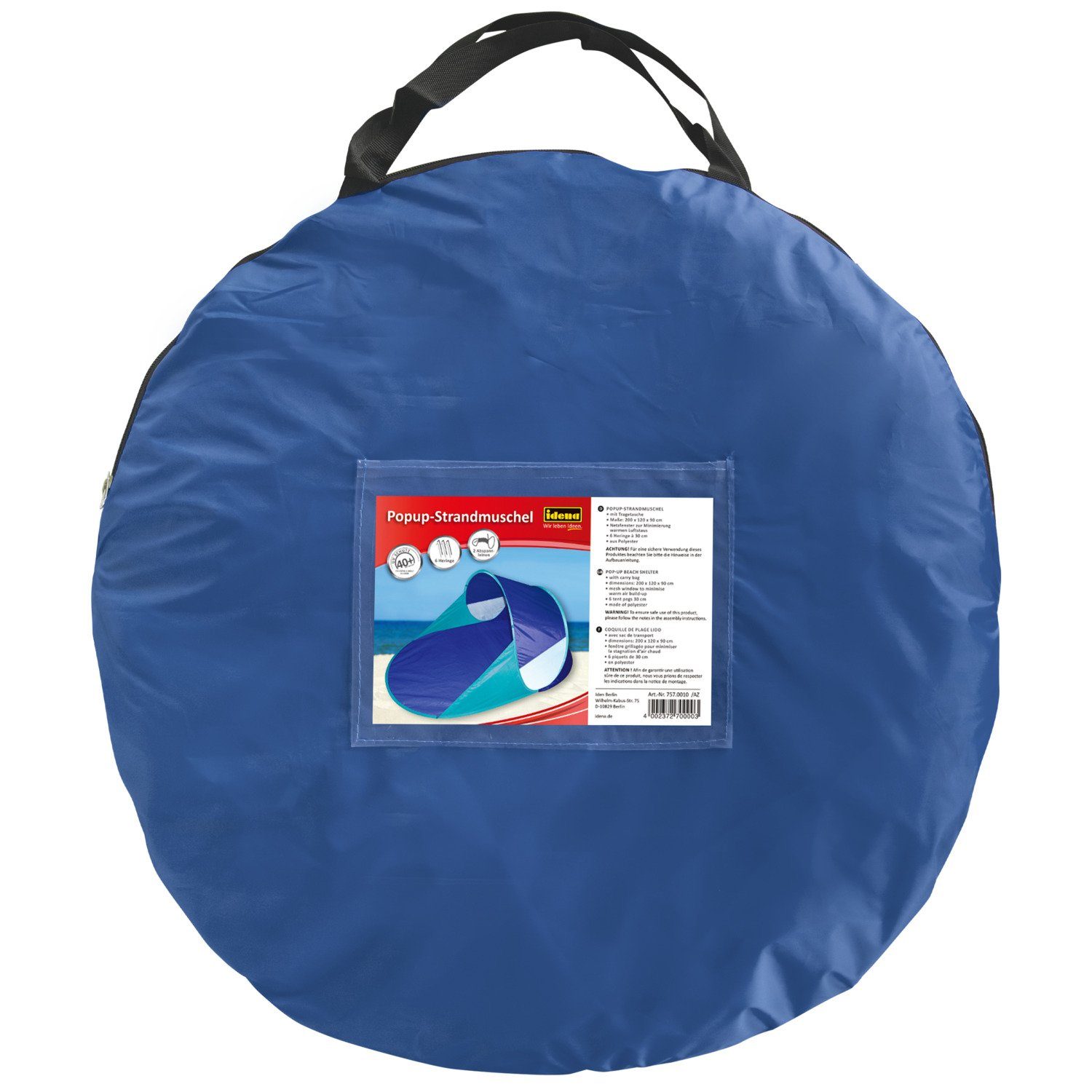 Idena Strandmuschel Idena 7570010 - Pop Up Strandmuschel mit UV Schutz 40+, ca. 2 x 1,2 x