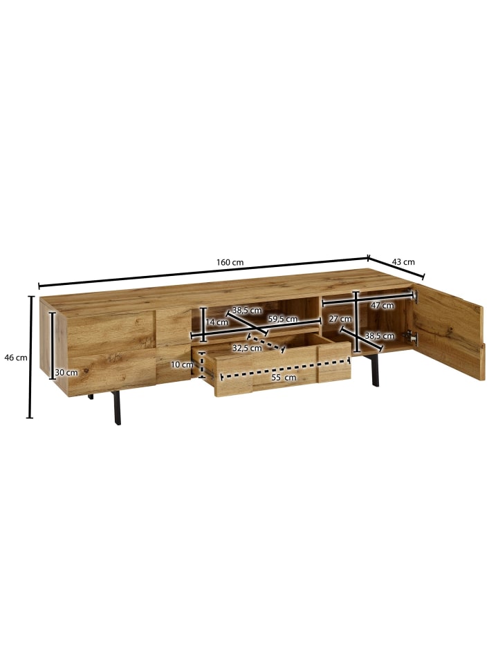 KADIMA DESIGN Lowboard | Eiche, 160x46x43cm, TV-Kommode, 2 Türen günstig kaufen onesize