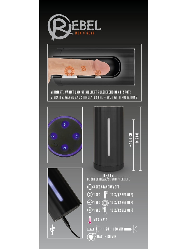 Rebel Masturbator Blow Job Masturbator with 3 Functions in schwarz günstig kaufen 14,3 cm