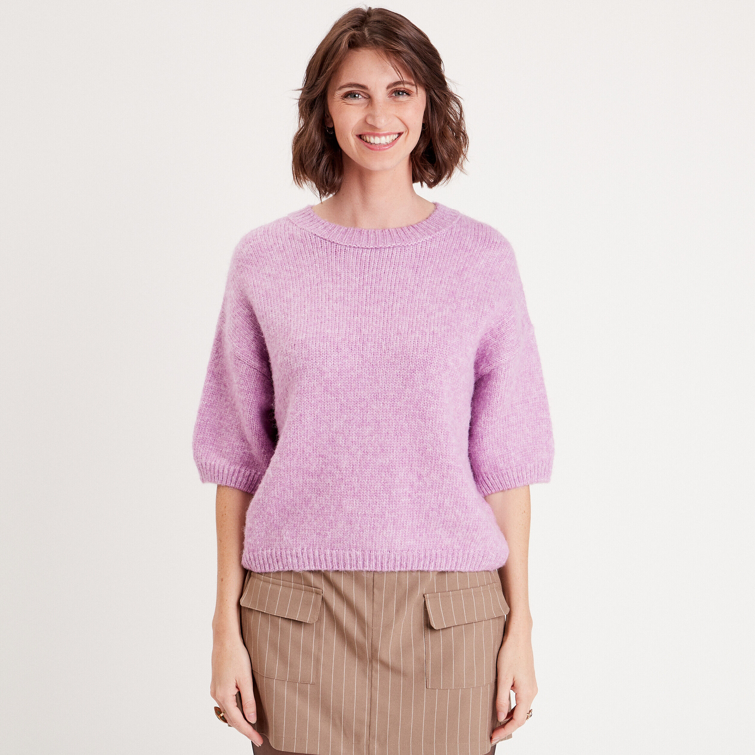 Pull manches courtes mauve femme | Cache Cache