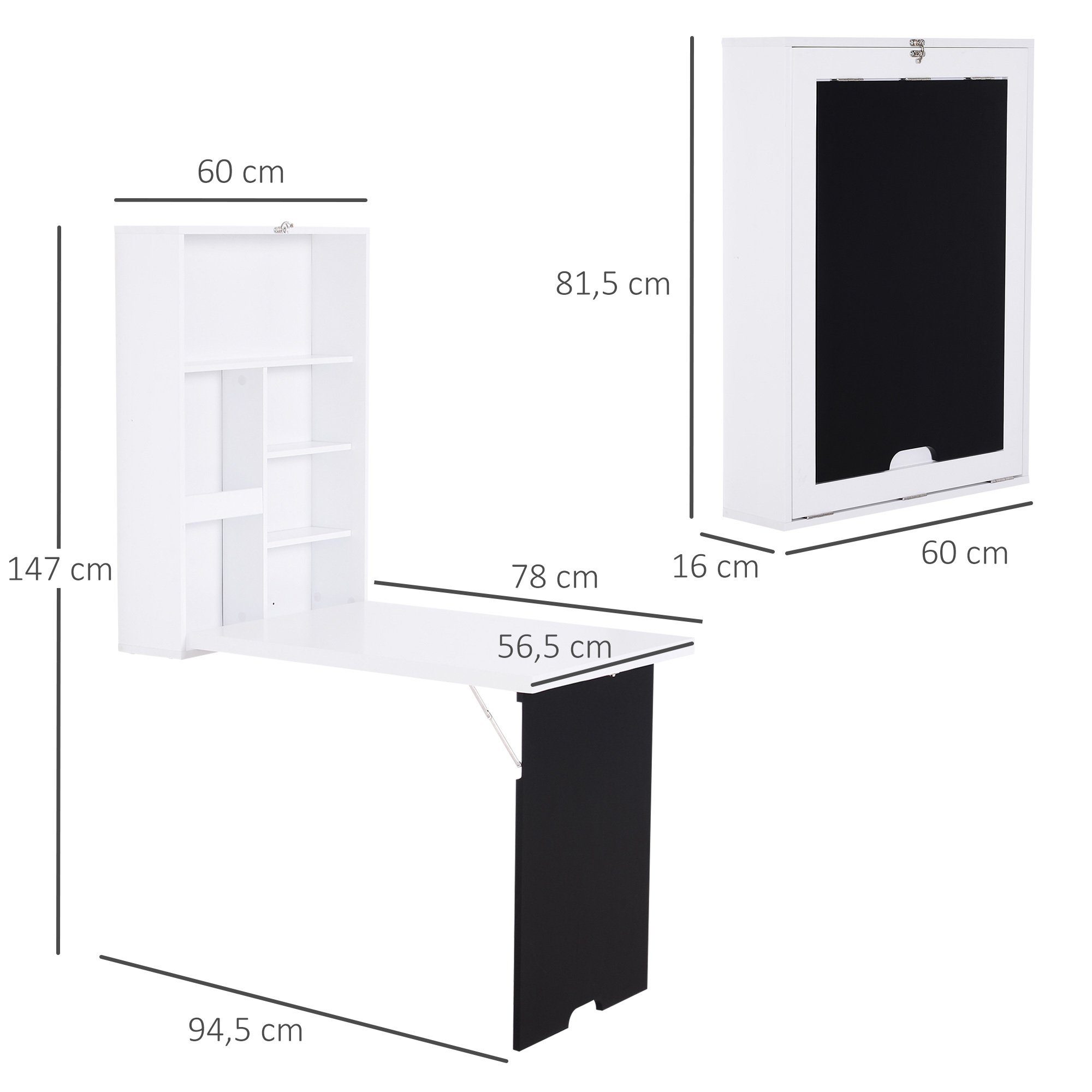 HOMCOM Klapptisch Klappschreibtisch mit Tafel