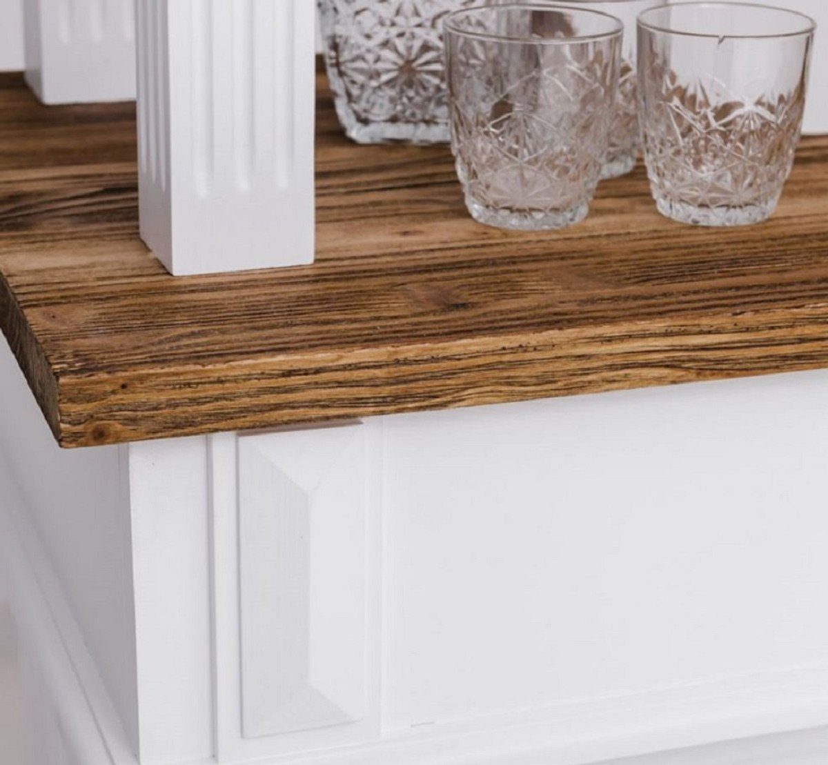 Casa Padrino Barschrank Landhausstil Bar Theke Weiß / Braun 150 x 56 x H. 210 cm - Massivholz Thekentisch - Massivholz Bar Möbel im Landhausstil
