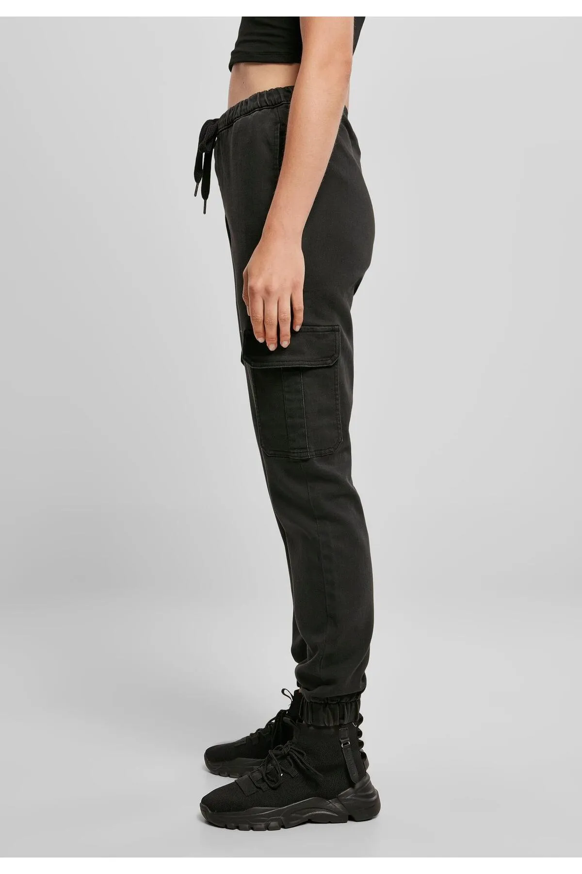 Urban Classics  Damen Cargohose aus gestricktem Denim mit hoher Taille für Damen