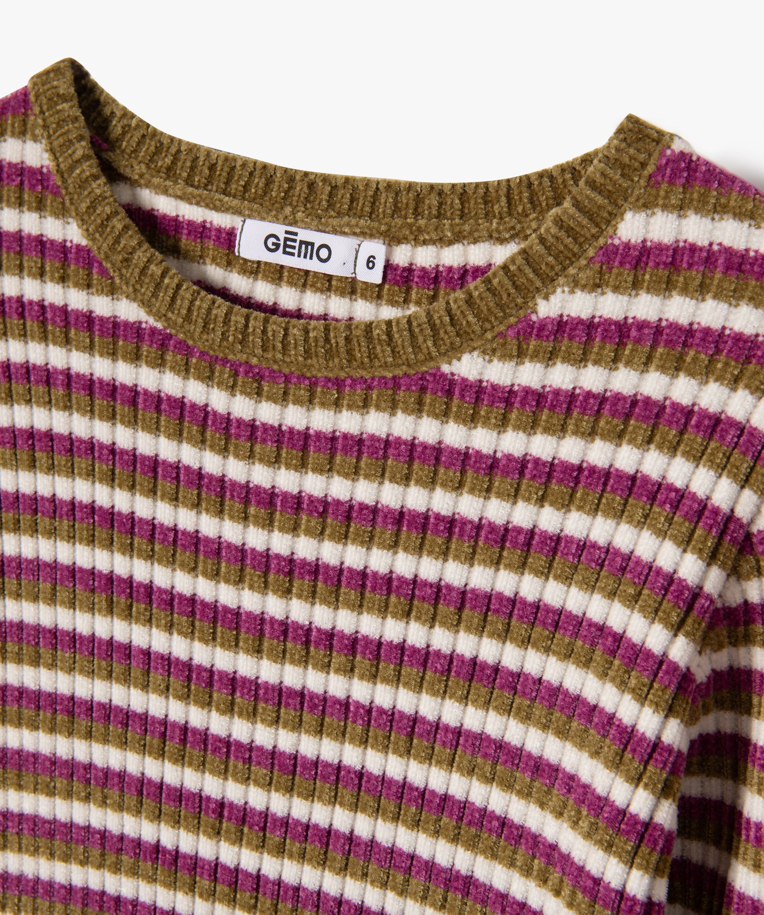 Pull court rayé en maille chenille fille raye | GEMO
