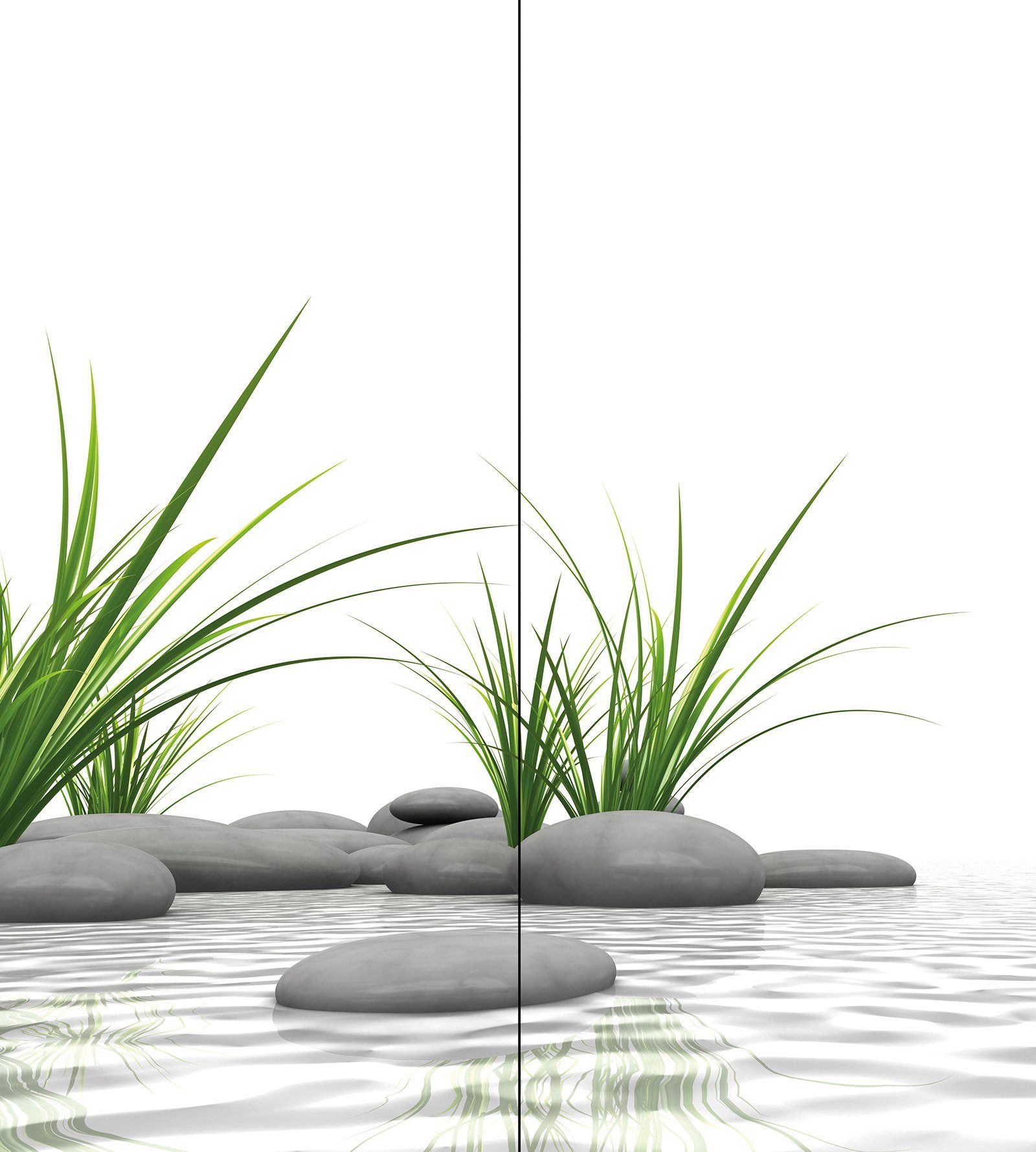 Schulte Badrückwand DecoDesign Foto über Eck Zen Steine + Gras, (Set, 2-tlg), Wandverkleidung, fugenloser Fliesenersatz, Duschrückwand