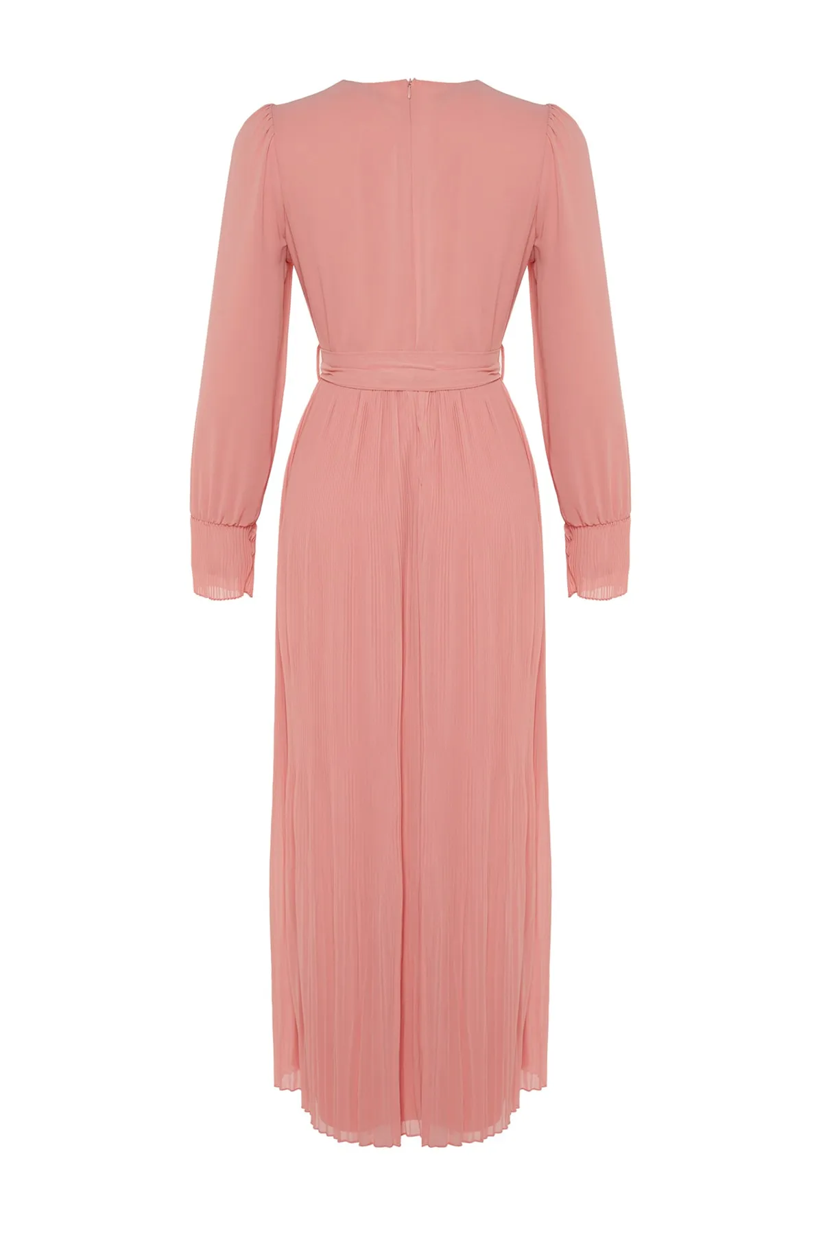 Trendyol Modest  Puderfarbenes, gefüttertes Abendkleid mit Gürtelrock und Plissee TCTSS23DB00032