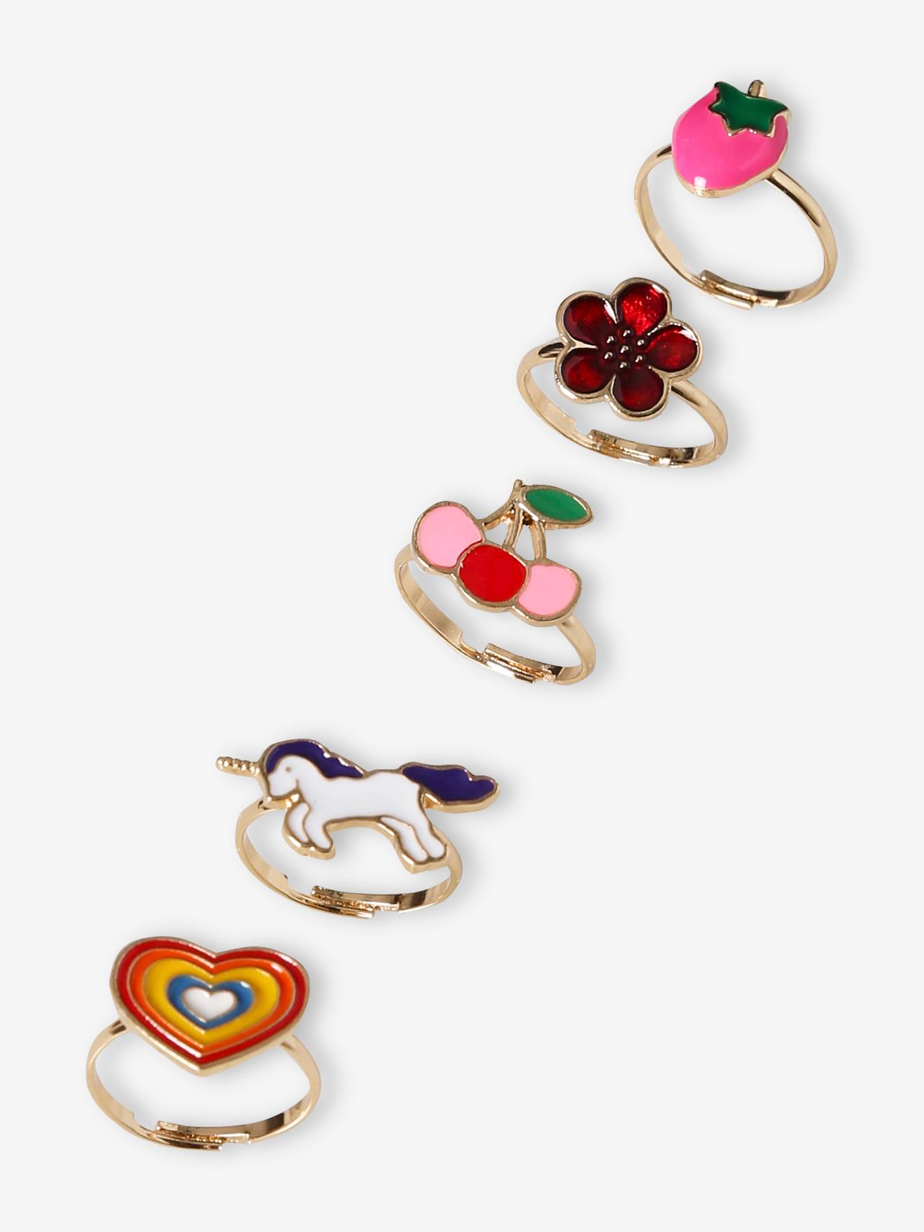 Lot de 5 bagues fille rose