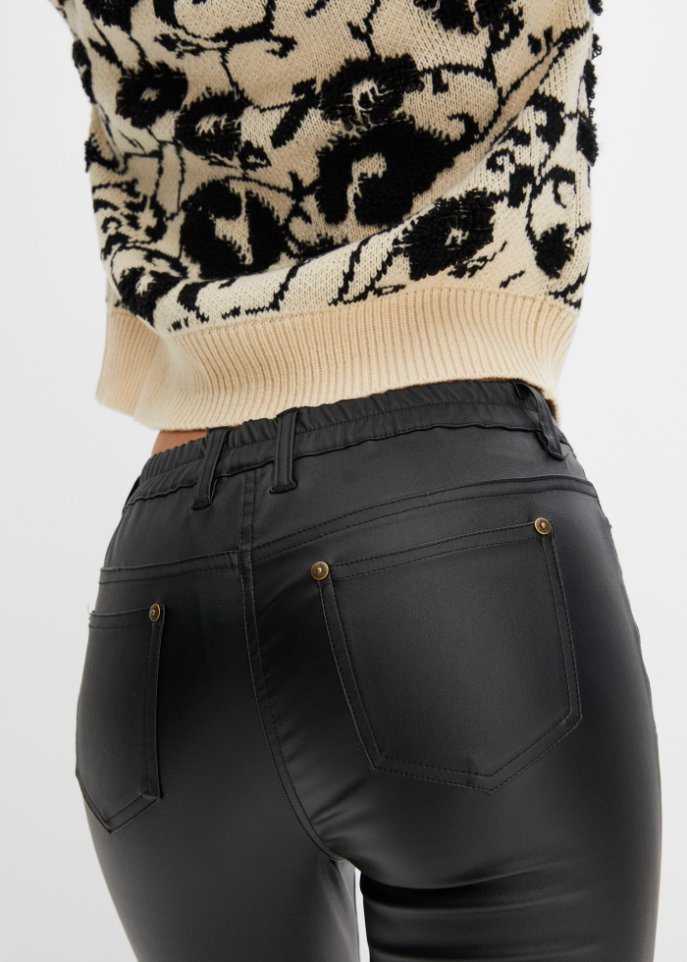 High-Waist-Stretch-Hose mit Beschichtung und Bequembund, Flared