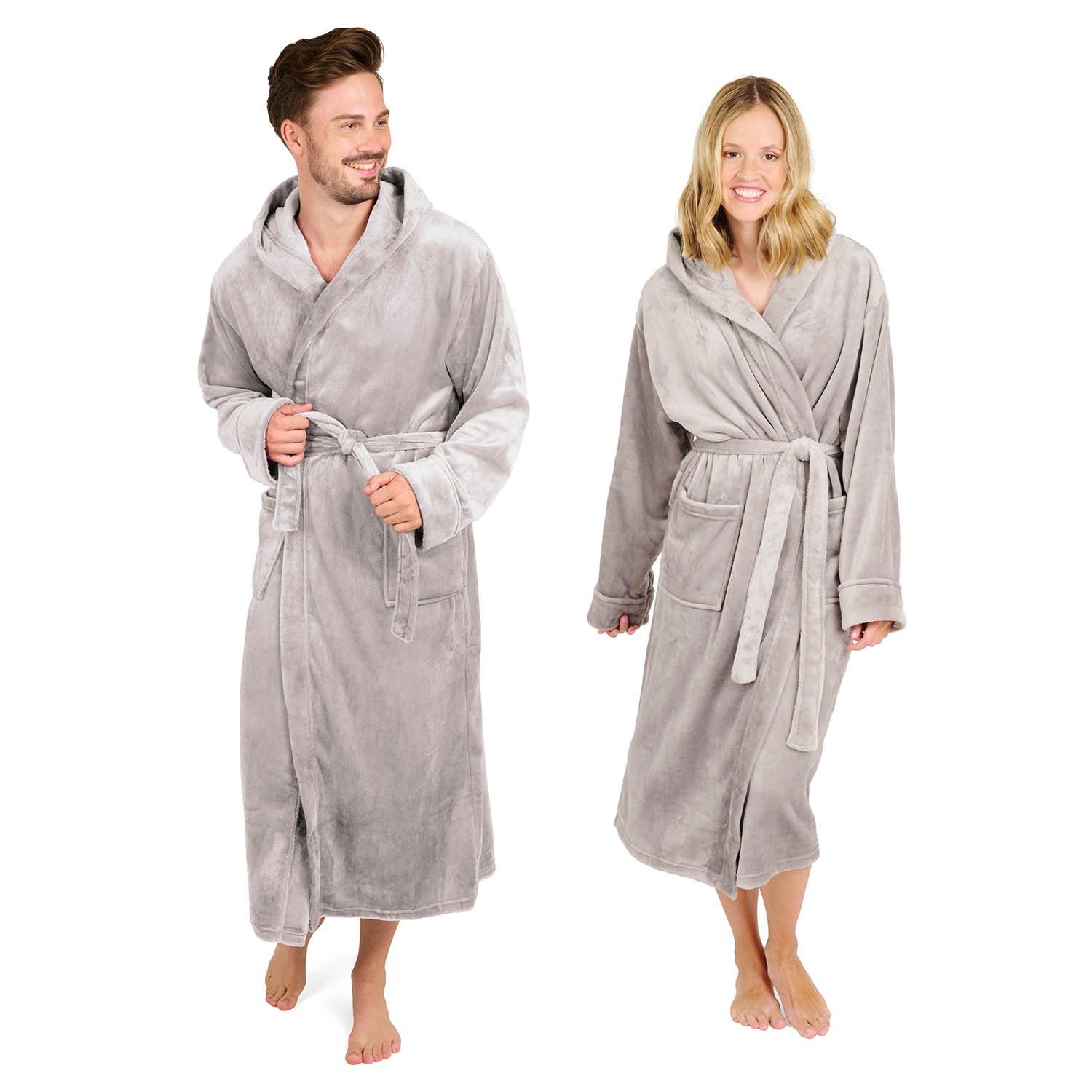 Blumtal Bademantel Damen und Herren - kuschelig weicher Unisex Fleece Bademantel, 100% Polyester Mikrofaser, mit Kapuze & praktischen Fronttaschen, Oeko-TEX® Zertifiziert