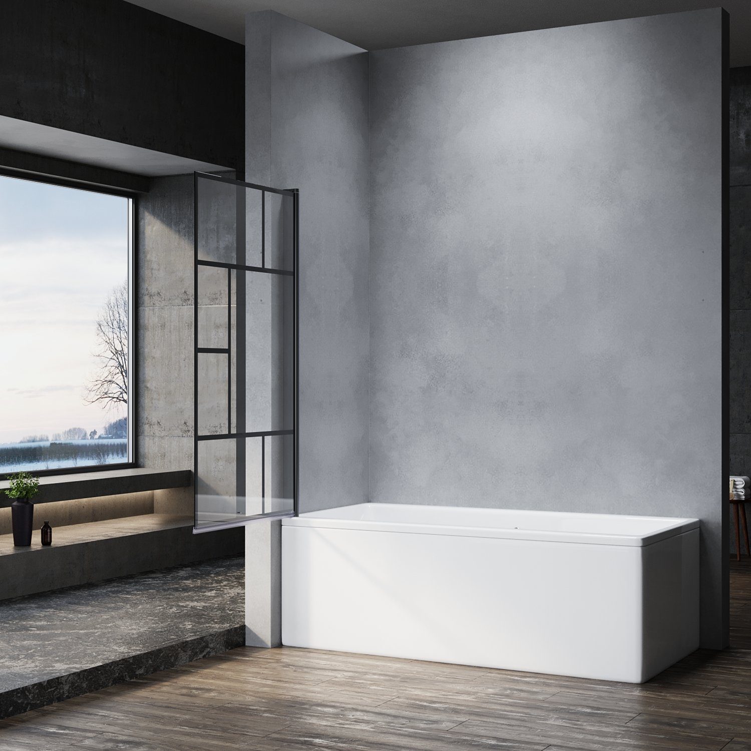 SONNI Badewannenaufsatz Duschabtrennung für Badewanne Faltbar 80x140cm,Dusche,NANO Glas ESG, Einscheibensicherheitsglas mit Nano Beschichtung, für Badezimmer, faltbar, Schwarzem Gitterdesign