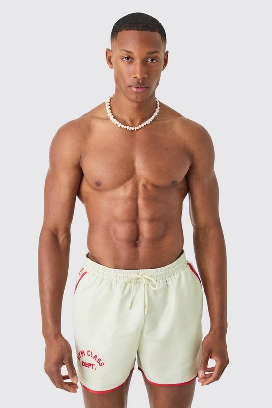 Kurze bestickte Badehose mit Streifen