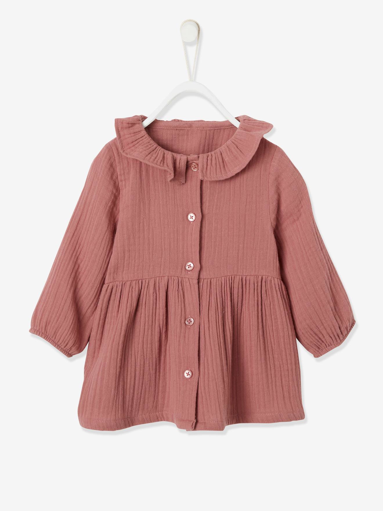 Vertbaudet Baby Kleid mit Kragen, Musselin - altrosa