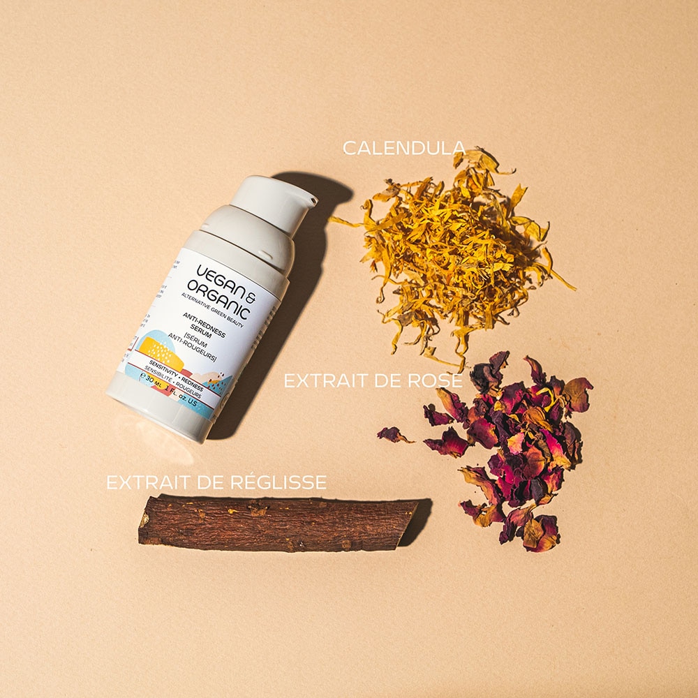 Vegan & Organic CALENDULA + EXTRAIT DE RÉGLISSE SÉRUM ANTI-ROUGEURS