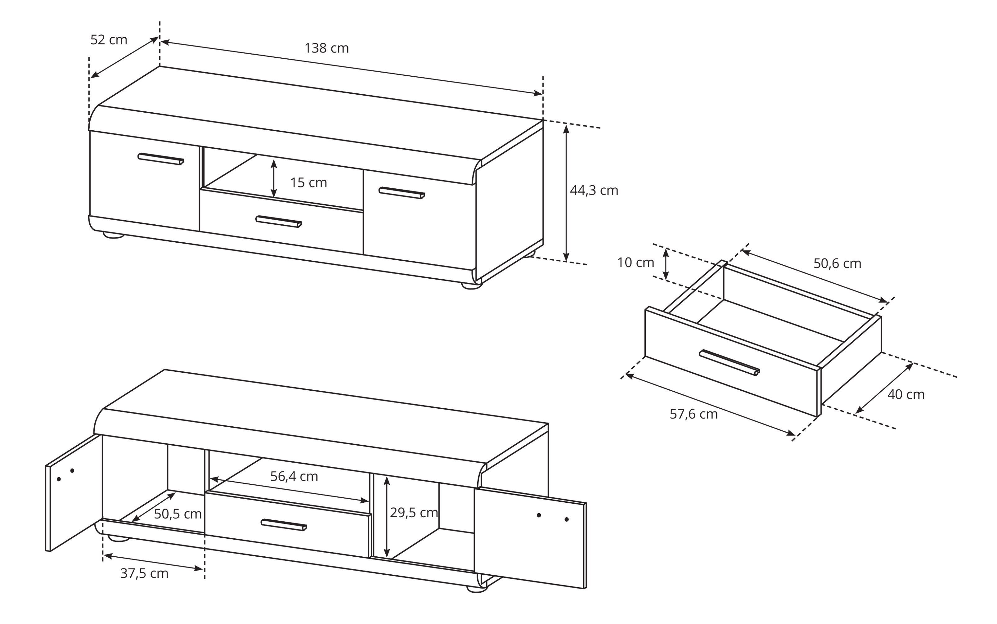Furnix Wohnwand LIRYA Vitrinen niedrig und hoch, TV-Schrank, Couchtisch und Regal, hochwertig, Gesamt: B228,2 x H49,2 x T40 cm, made in EU