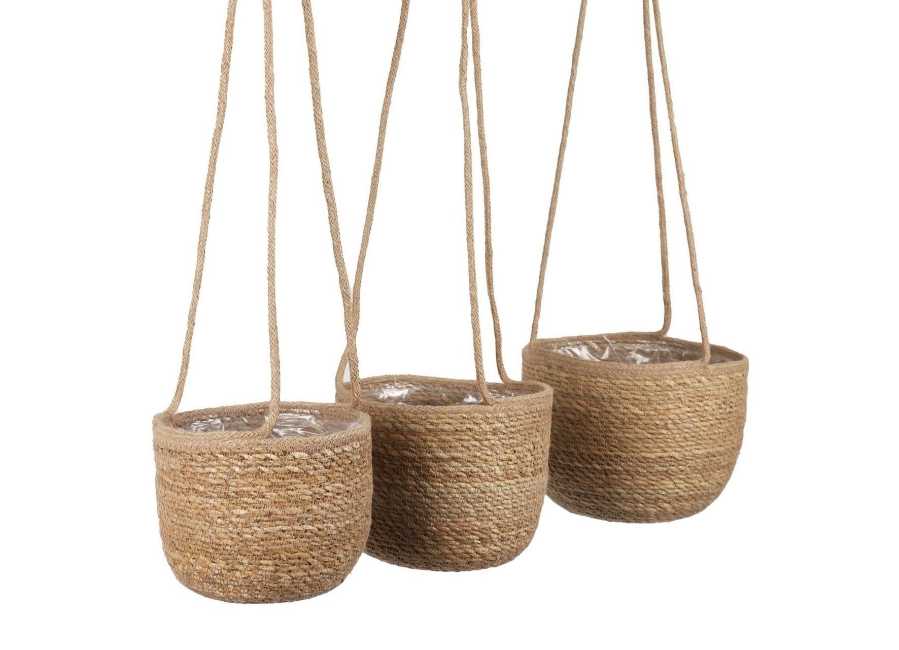 Spetebo Übertopf Seegras Blumenampel natur - 3er Set (Packung, 1 tlg), Geflochtene Boho Chic Blumentöpfe