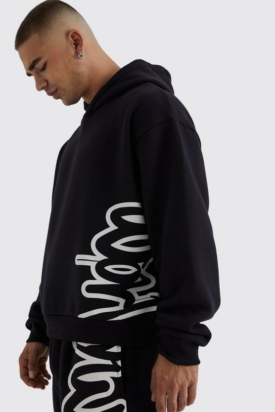 Kastiger Oversize Hoodie mit Graffiti-Print