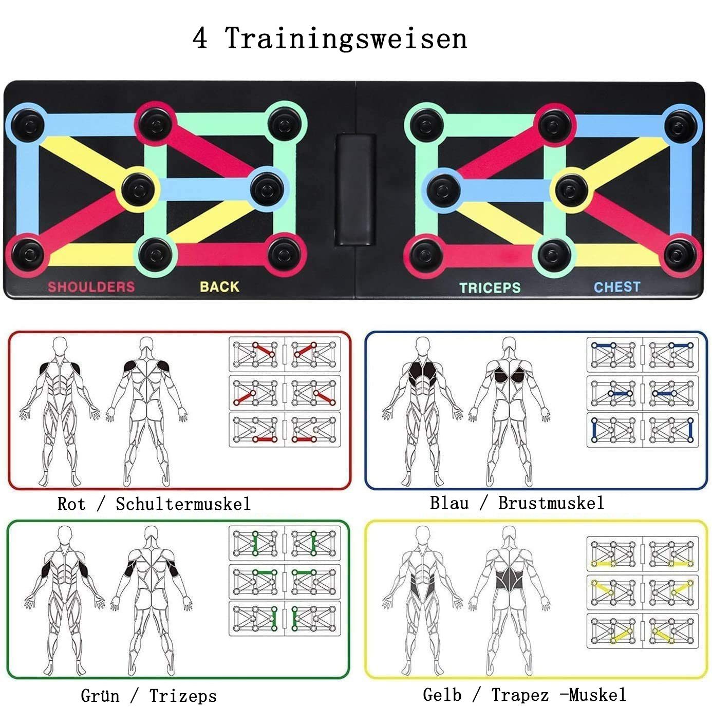 GelldG Multitrainer 12 in 1 Faltbare Push Up Rack Board mit Handgriff